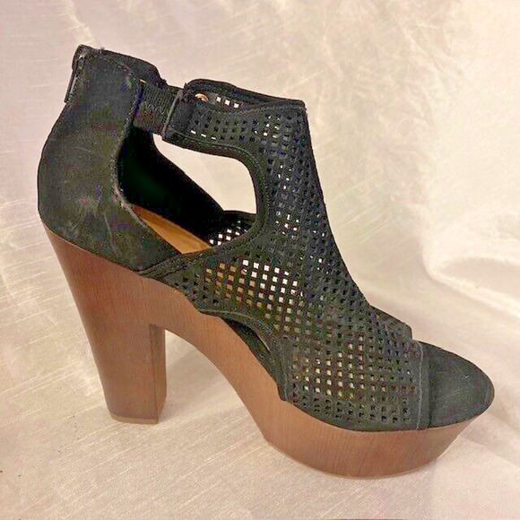 Report Platform Heels Ankle High Shoes Black Womens 7 Open Toe Faux Suede - Picture 2 of 8